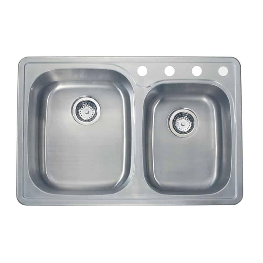 Lenova Brushed Stainless Steel 33 x 22 in. 4 Hole Stainless Steel 2 Bowl Drop-in Kitchen Sink 