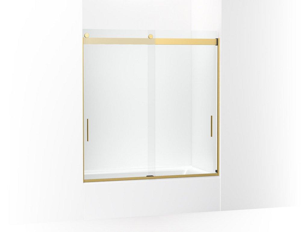 KOHLER Vibrant Brushed Moderne Brass 62 x 59-5/8 in. Frameless Sliding Shower Door 