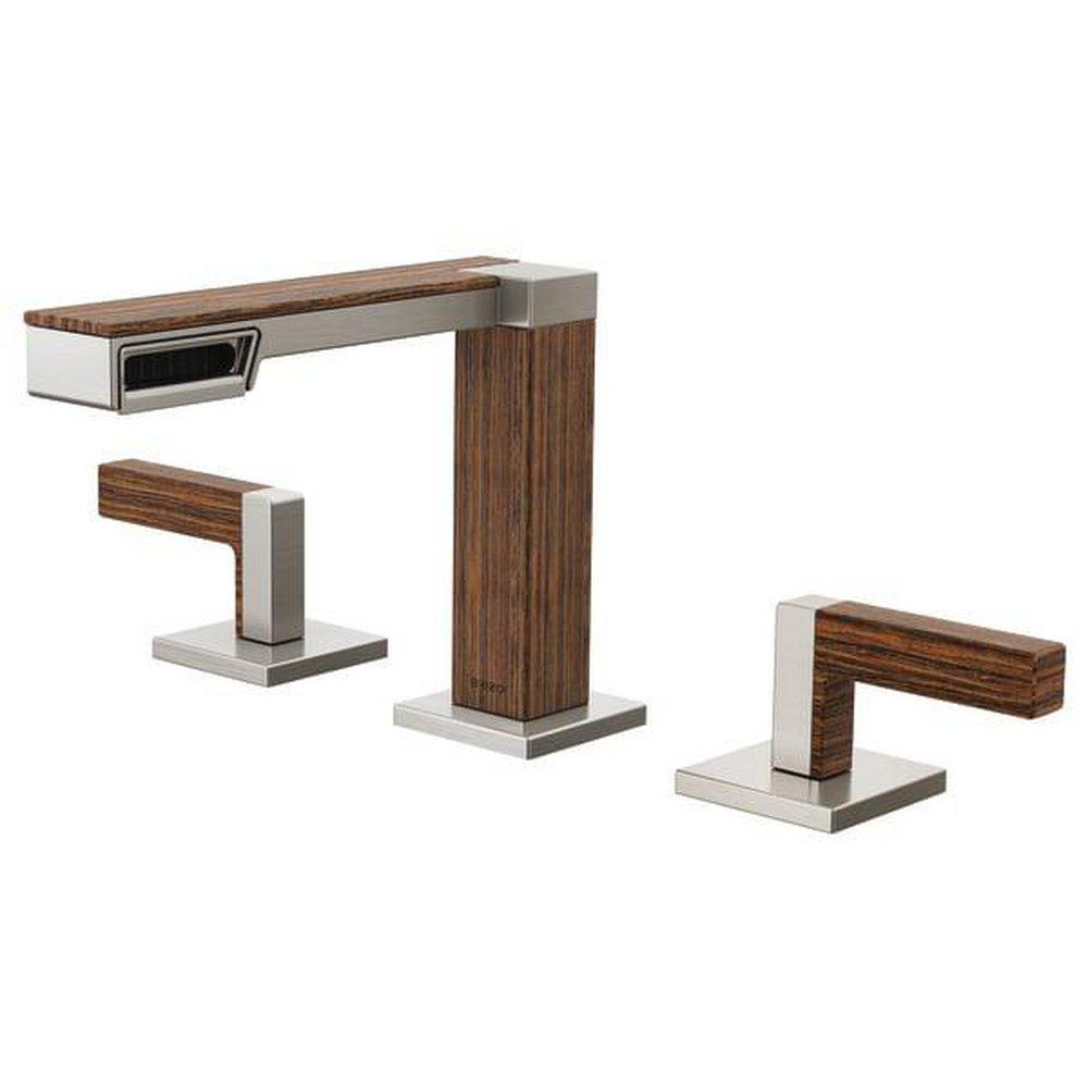 Brizo Luxe Nickel/Teak Wood No Handle Widespread Bathroom Sink Faucet 