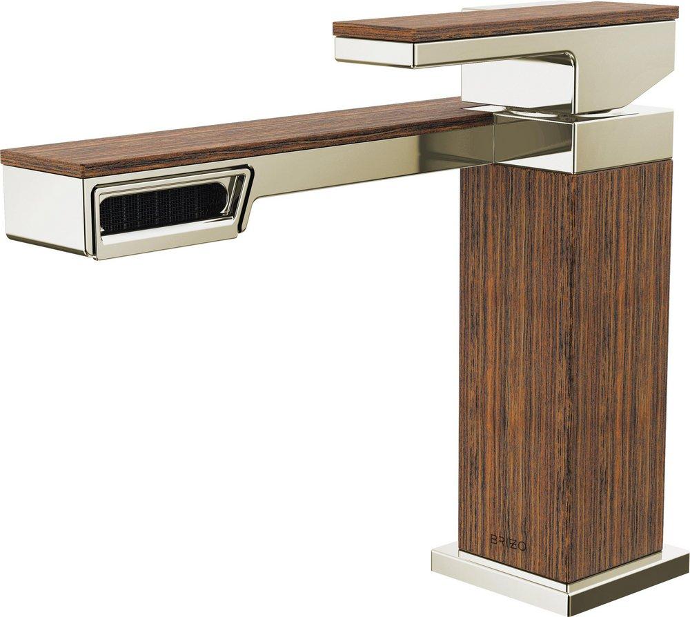 Single Handle Monoblock Bathroom Sink Faucet in Brilliance&reg; Polished Nickel with Wood 