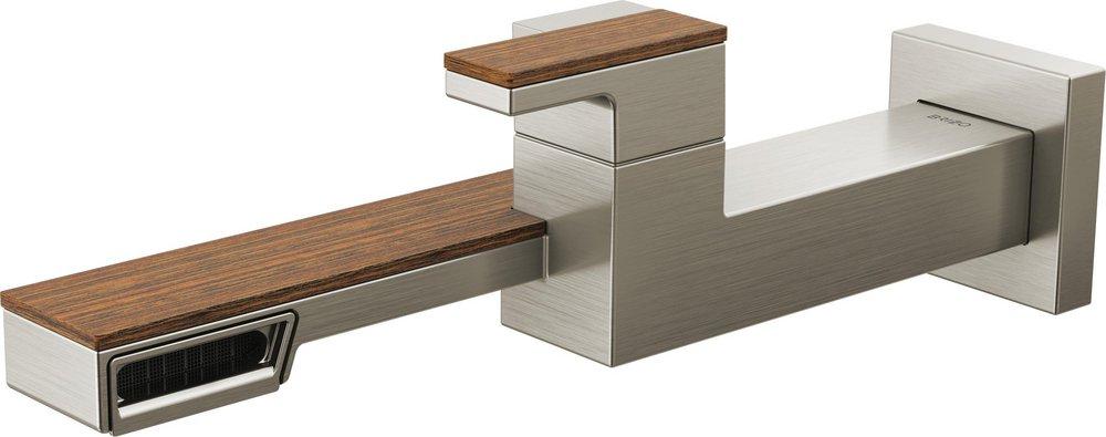 Brizo Luxe Nickel/Teak Wood Single Handle Monoblock Bathroom Sink Faucet 