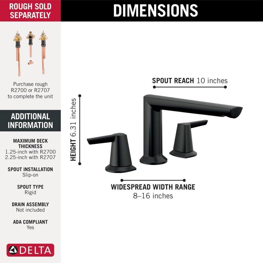 Delta Faucet Matte Black Two Handle Roman Tub Faucet Only (Trim Only) 