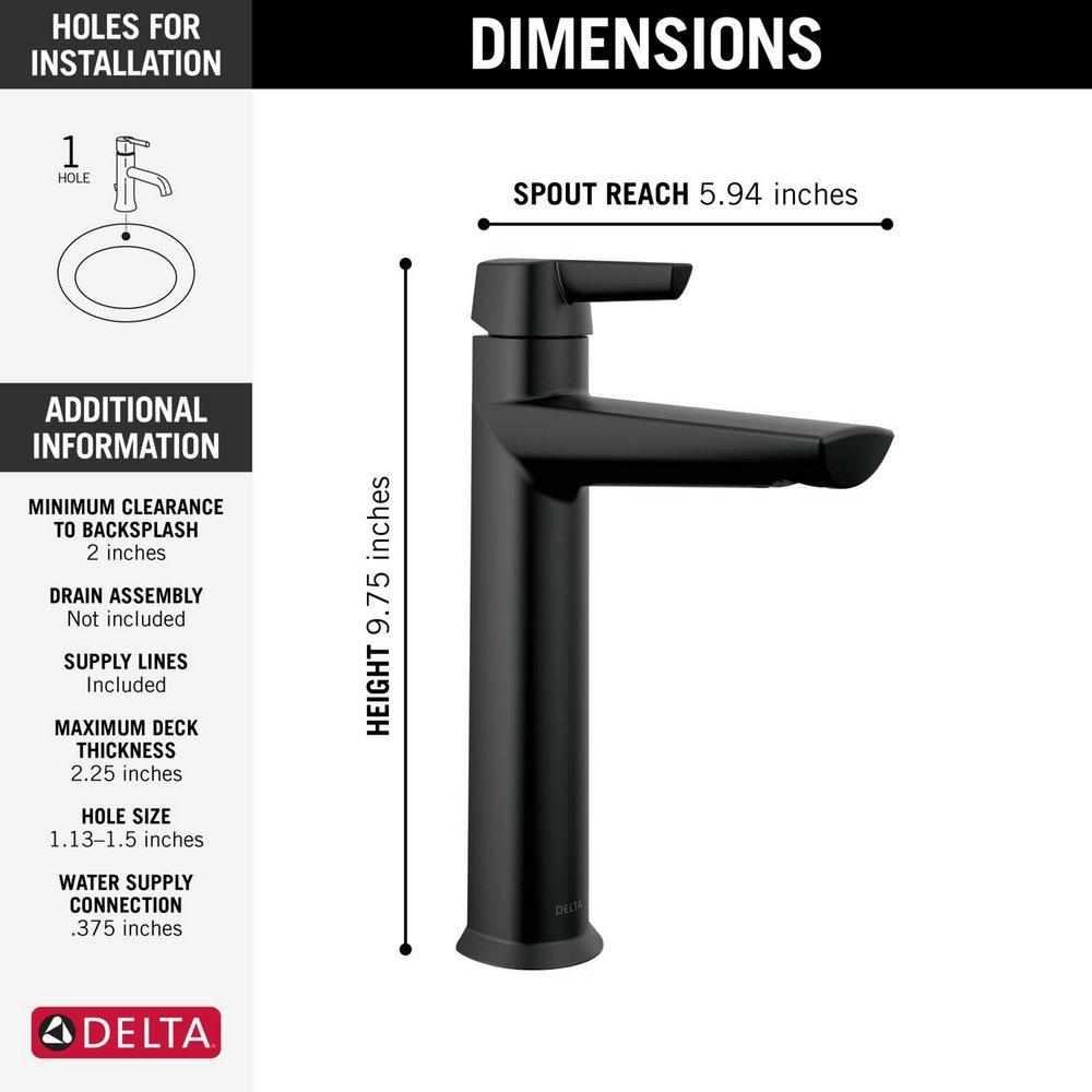 Delta Faucet Matte Black Single Handle Monoblock Bathroom Sink Faucet 