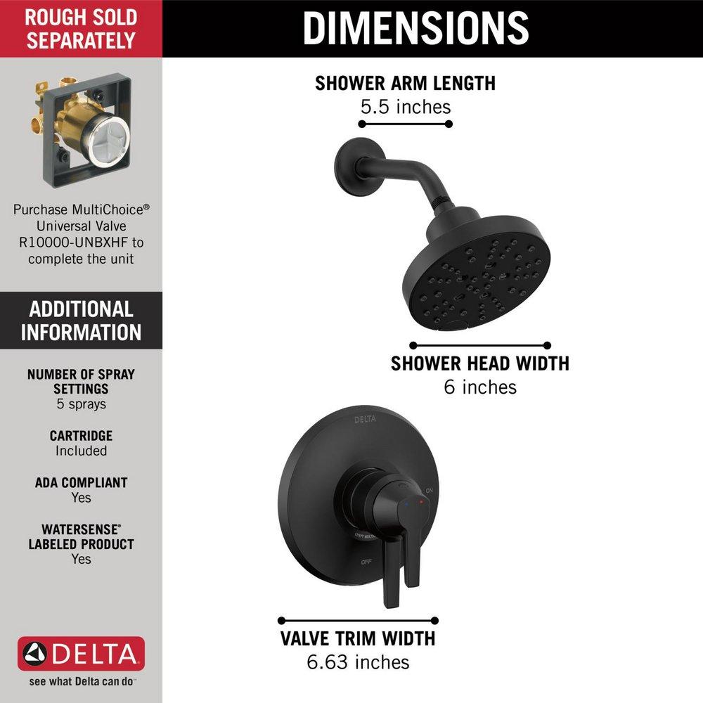 Delta Faucet Matte Black Two Handle Multi Function Shower Faucet (Trim Only) 