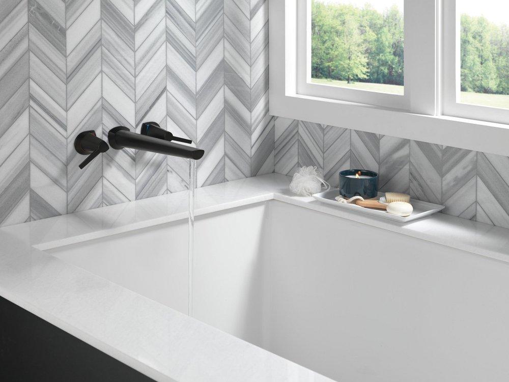 Delta Faucet Matte Black Two Handle Wall Mount Tub Filler 