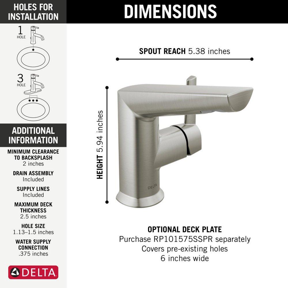 Delta Faucet Lumicoat Stainless Single Handle Monoblock Bathroom Sink Faucet 