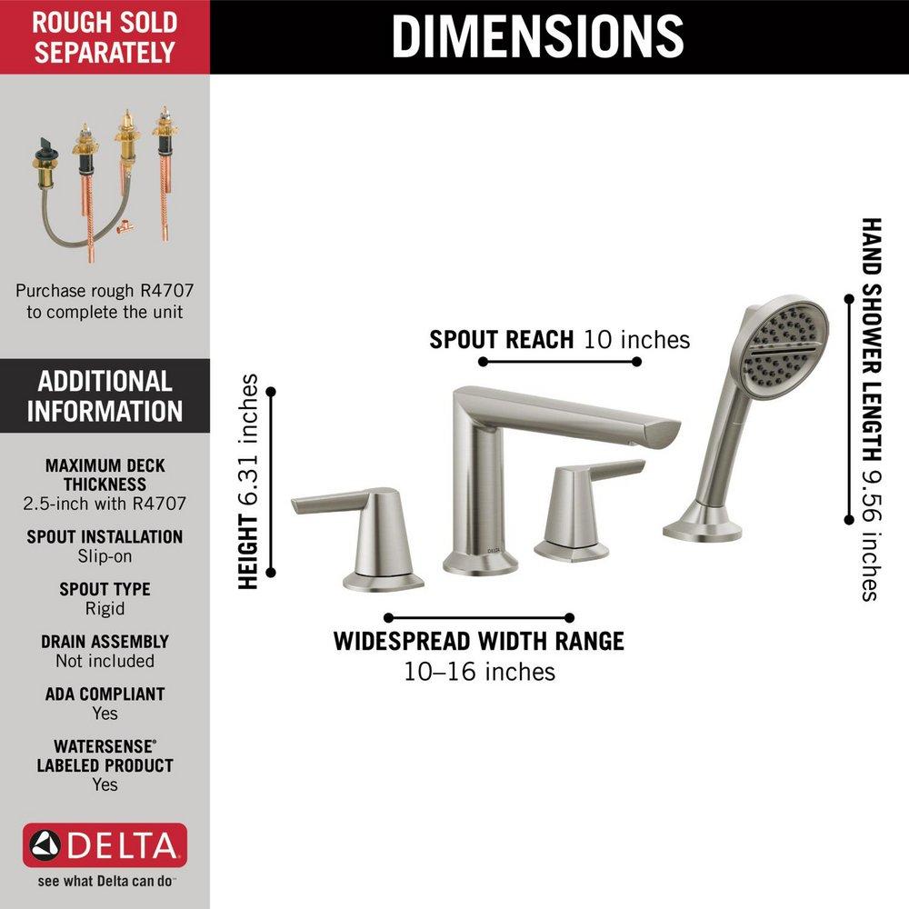 CCY 1.75 GPM GALEON 4-HOLE ROMAN TUB TRIM WITH HAND SHOWER LUMICOAT STAINLESS 