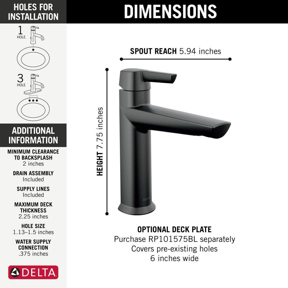 Delta Faucet Matte Black Single Handle Bathroom Sink Faucet 