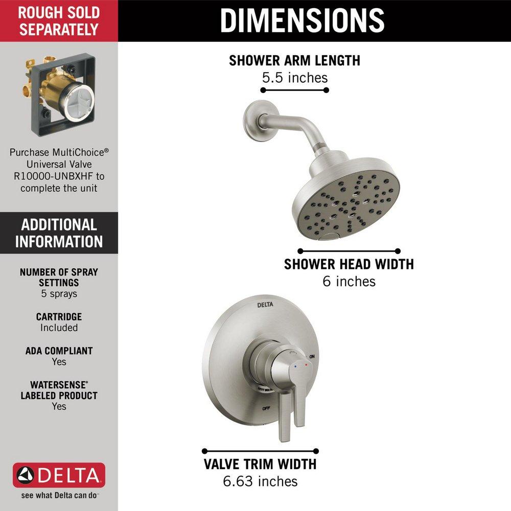 Delta Faucet Lumicoat&reg; Stainless Two Handle Multi Function Shower Faucet (Trim Only) 