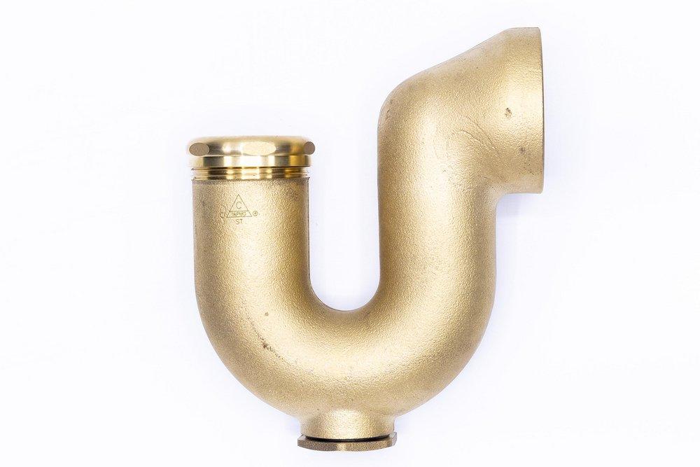 2 x 1-1/2 in. Cast Brass Sink Trap with Cleanout in Rough Brass 