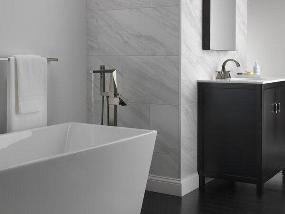 Delta Faucet Lumicoat Black Stainless Single Handle Floor Mount Tub Filler with Handshower (Trim Only) 