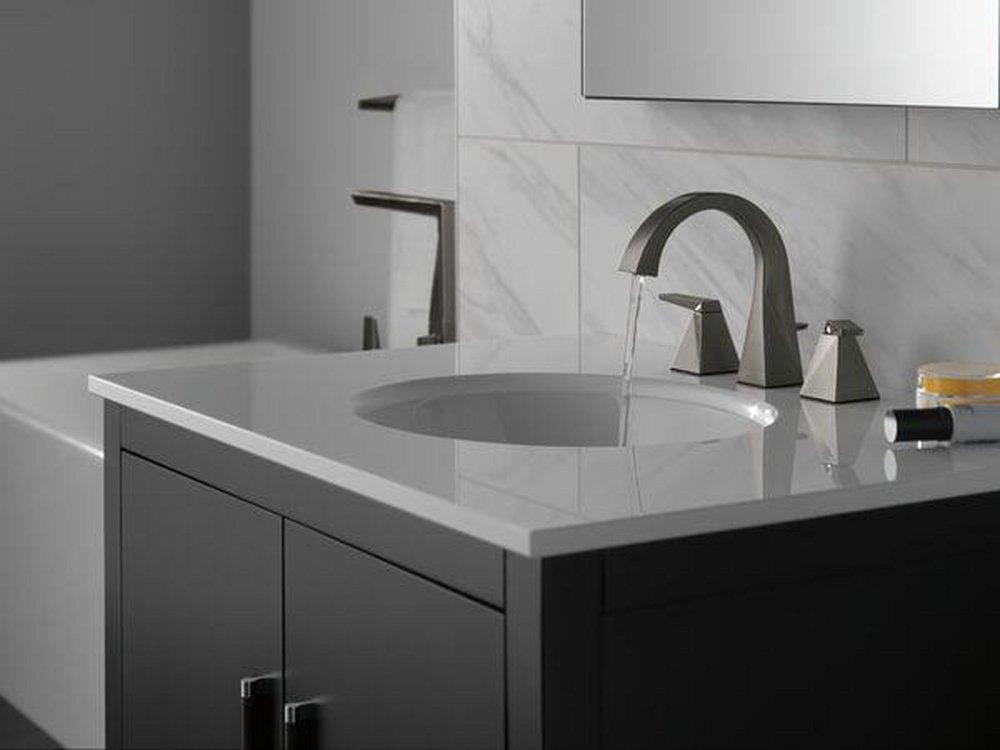 Delta Faucet Lumicoat Black Stainless Two Handle Widespread Bathroom Sink Faucet 
