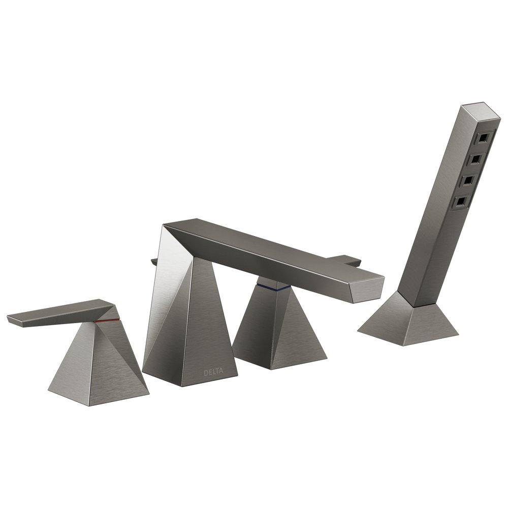 CCY 4-HOLE ROMAN TUB W/ HANDSHOWER TRIM BLACK STAINLESS BLST 