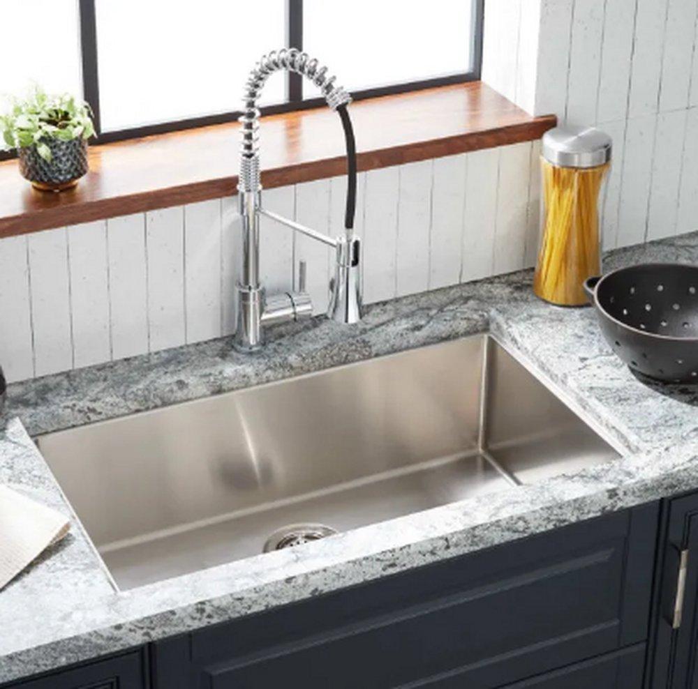Signature Hardware Stainless Steel 29 x 18-1/2 in. No-Hole Single Bowl Undermount Kitchen Sink 