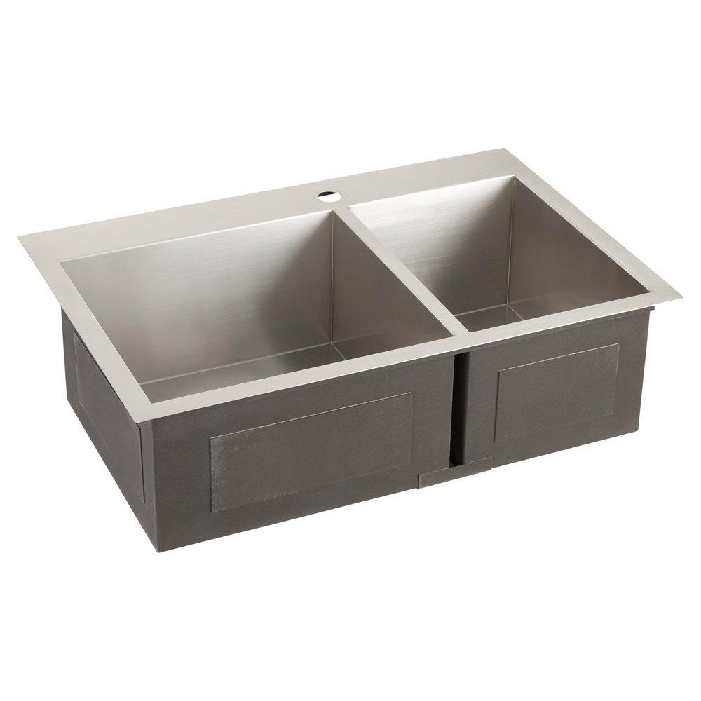Signature Hardware Stainless Steel 33 x 22 in. Stainless Steel Double Bowl Dual Mount Kitchen Sink in Brushed Stainless Steel 