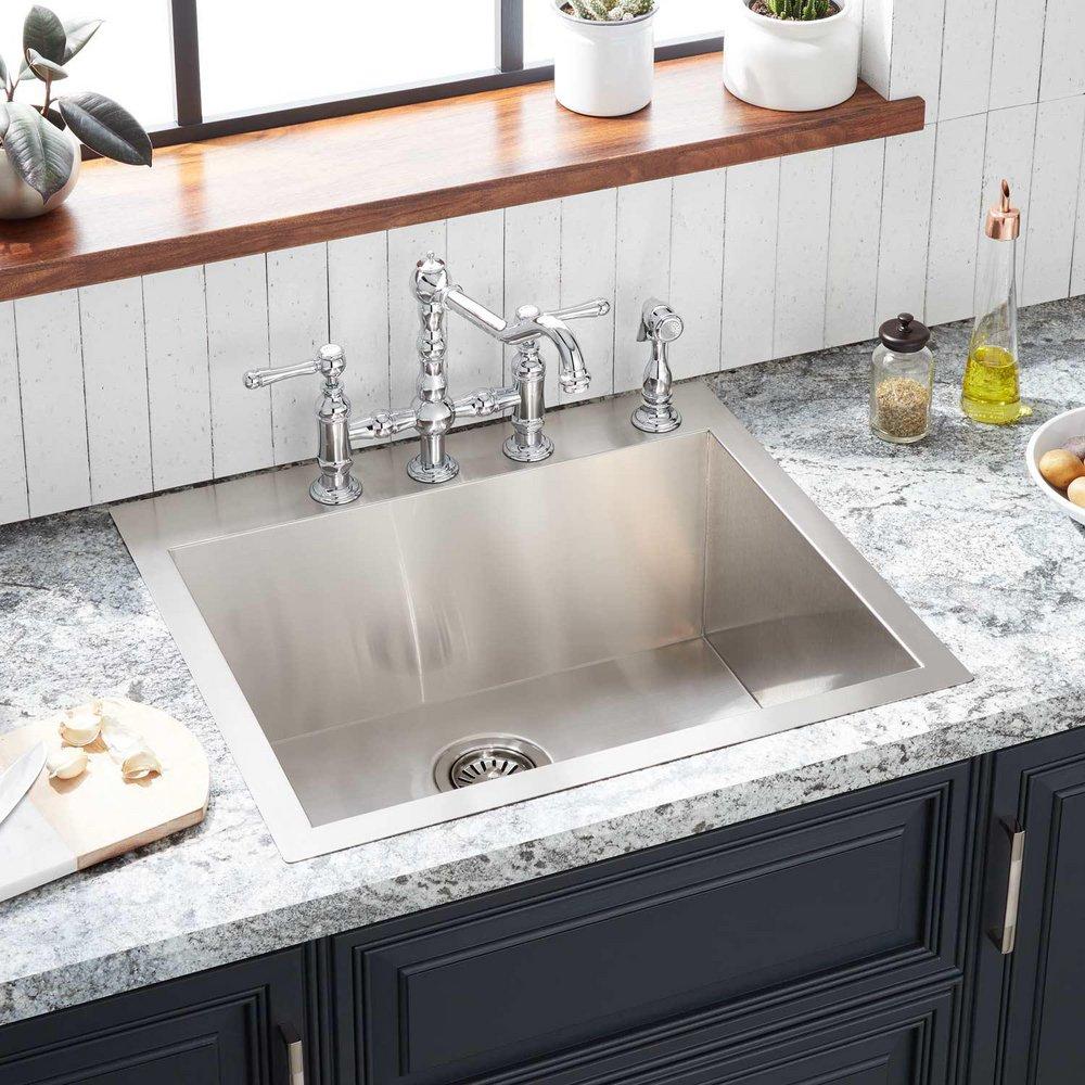 Signature Hardware Stainless Steel 25 x 22 in. Stainless Steel Single Bowl Dual Mount Kitchen Sink 