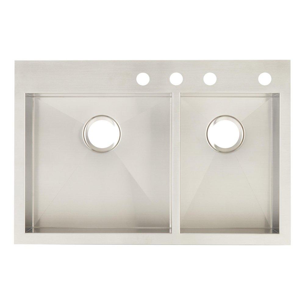 Signature Hardware Stainless Steel 33 x 22 in. Stainless Steel Double Bowl Dual Mount Kitchen Sink in Brushed Stainless Steel 