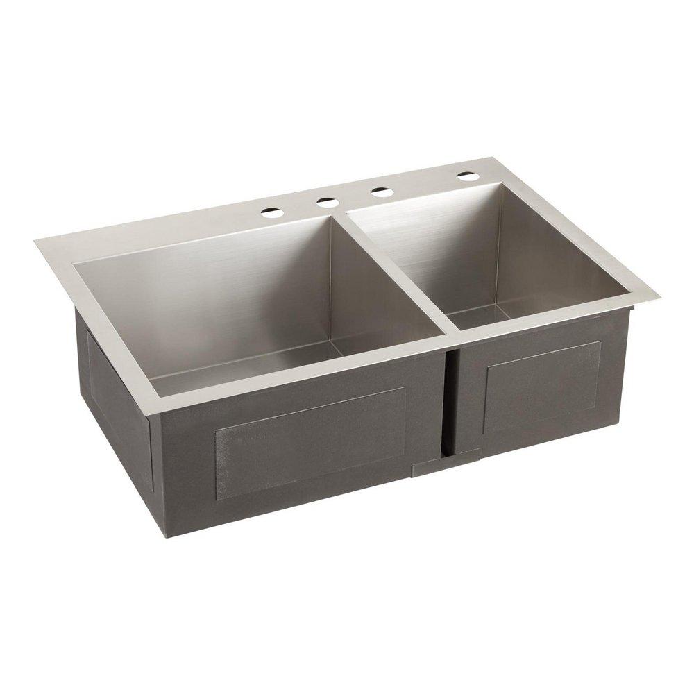 Signature Hardware Stainless Steel 33 x 22 in. Stainless Steel Double Bowl Dual Mount Kitchen Sink in Brushed Stainless Steel 