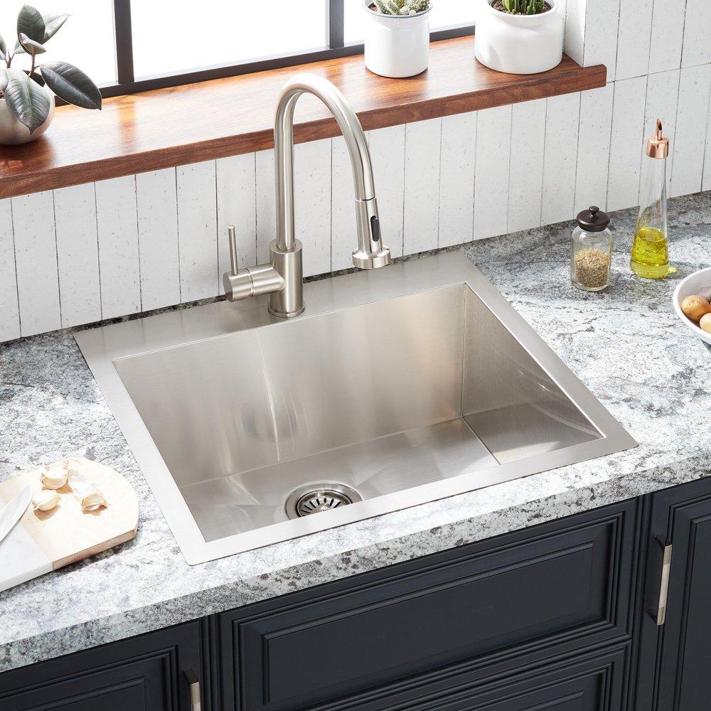 Signature Hardware Stainless Steel 25 x 22 in. Stainless Steel Single Bowl Dual Mount Kitchen Sink 