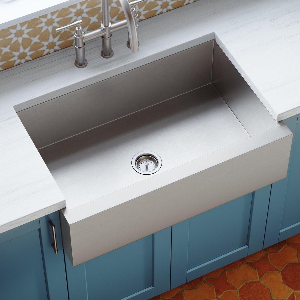 Signature Hardware Stainless Steel 33 x 21 in. No-Hole Single Bowl Farmhouse and Undermount Kitchen Sink 