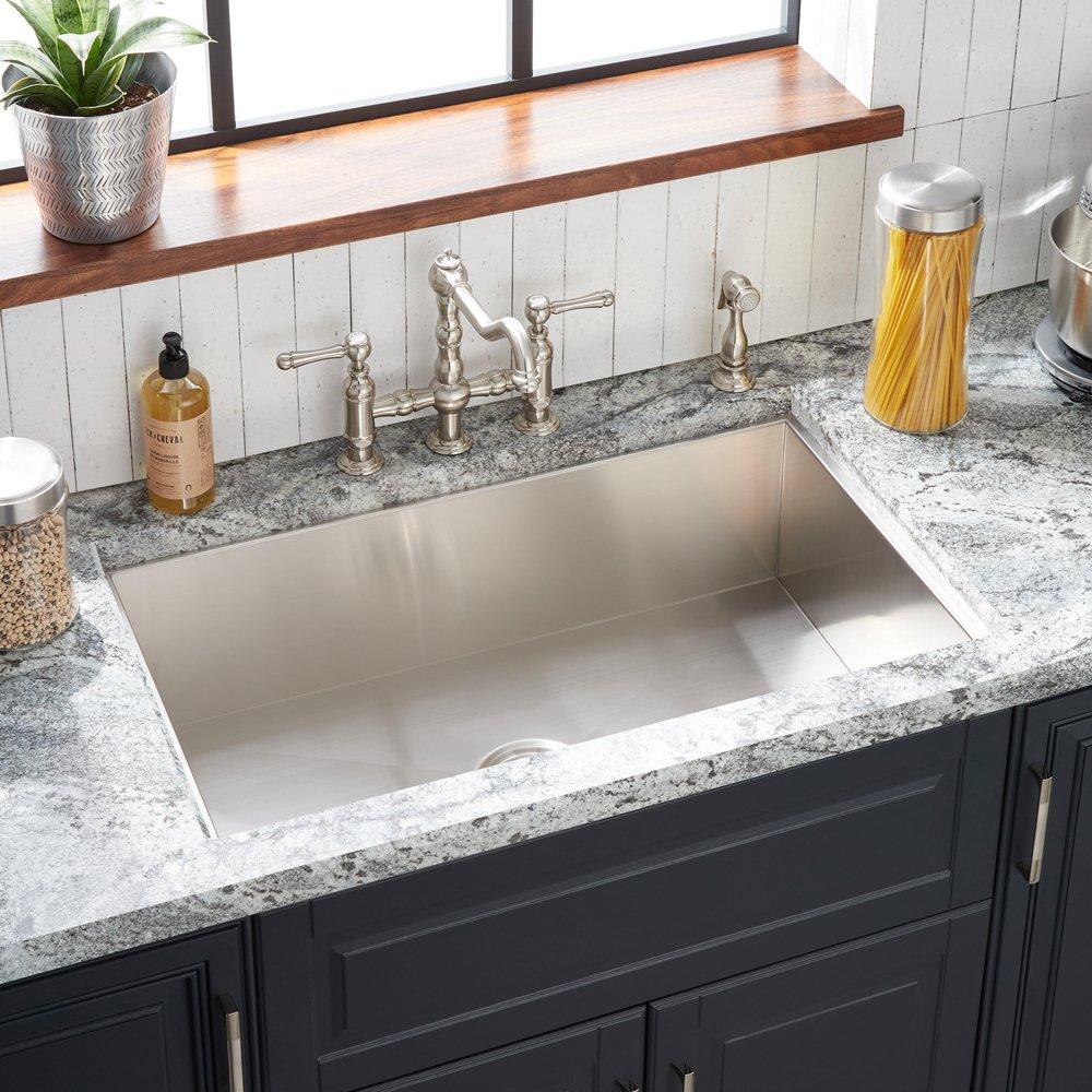 Signature Hardware Stainless Steel 33 x 22 in. Single Bowl Dual Mount Kitchen Sink in Stainless Steel 