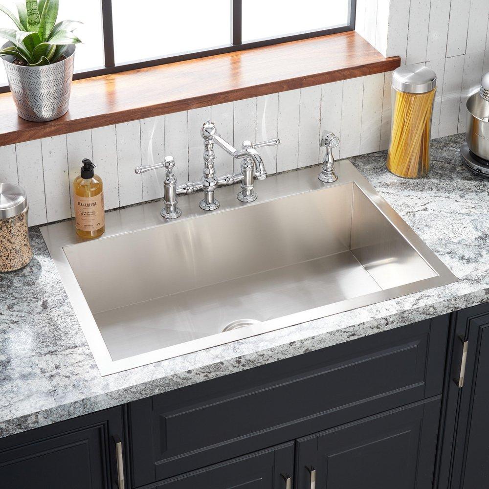 Signature Hardware Stainless Steel 33 x 22 in. Single Bowl Dual Mount Kitchen Sink in Stainless Steel 