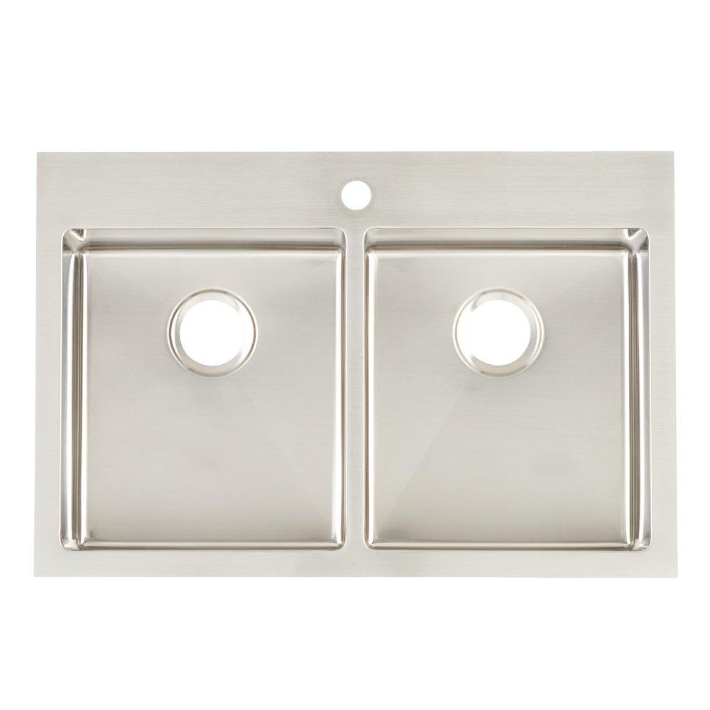 Signature Hardware Stainless Steel 33 x 22 in. Stainless Steel Double Bowl Dual Mount Kitchen Sink 