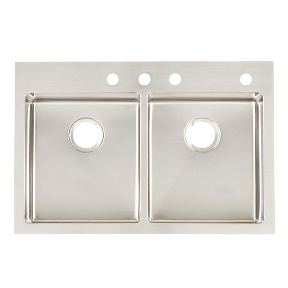 Signature Hardware Stainless Steel 33 x 22 in. Stainless Steel Double Bowl Dual Mount Kitchen Sink 