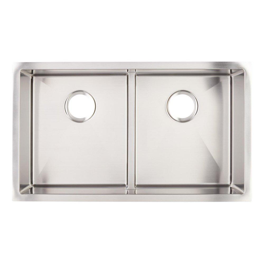 Signature Hardware Stainless Steel 32 x 18-1/2 in. No-Hole Double Bowl Undermount Kitchen Sink 