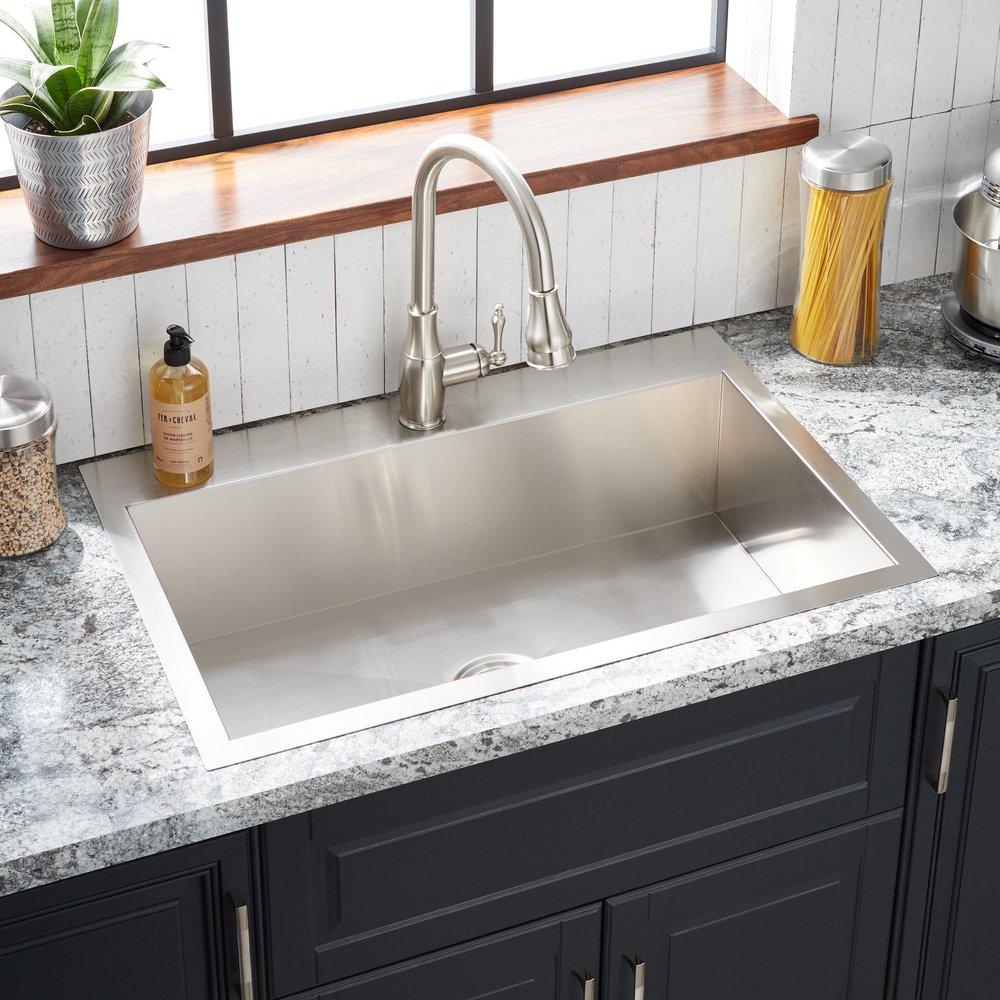 Signature Hardware Stainless Steel 33 x 22 in. Single Bowl Dual Mount Kitchen Sink in Stainless Steel 