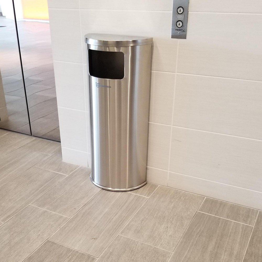 9 gal Half-Round Side-Entry Trash Can in Stainless Steel 