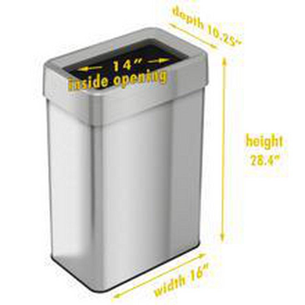 18 gal Rectangular Open Top Trash Can with Dual Odor Filters in Stainless Steel 