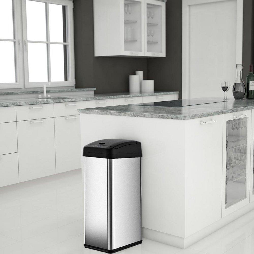 13 gal Rectangular Sensor Trash Can with Odor Filter in Stainless Steel 