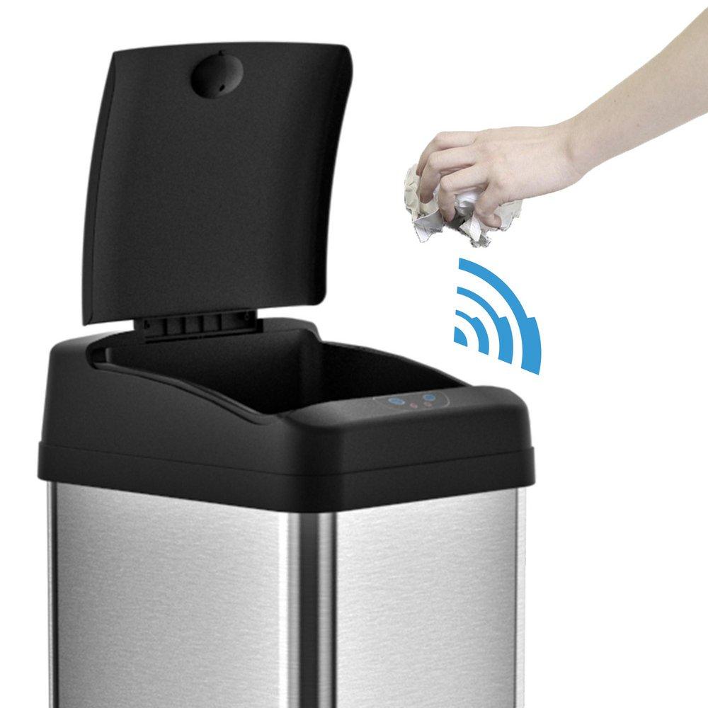 13 gal Rectangular Sensor Trash Can with Odor Filter in Stainless Steel 