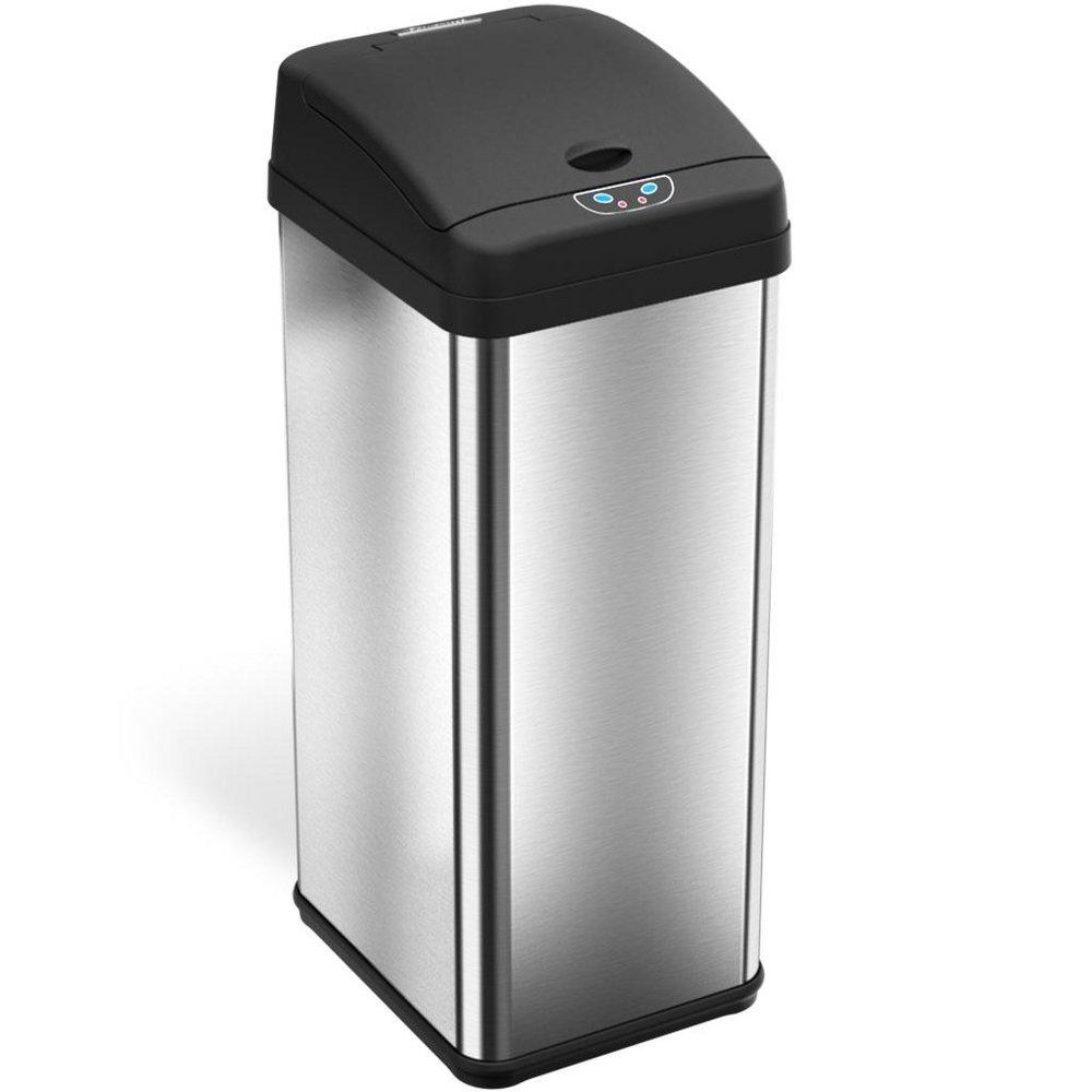 13 gal Rectangular Sensor Trash Can with Odor Filter in Stainless Steel 