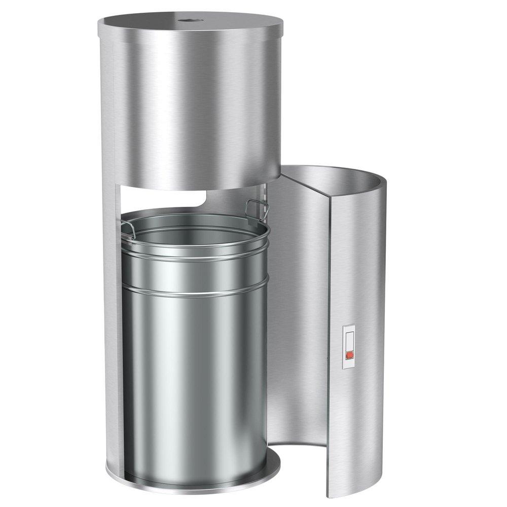 9 gal Round Side-Entry Trash Can with Gym Wipe Dispenser in Stainless Steel 