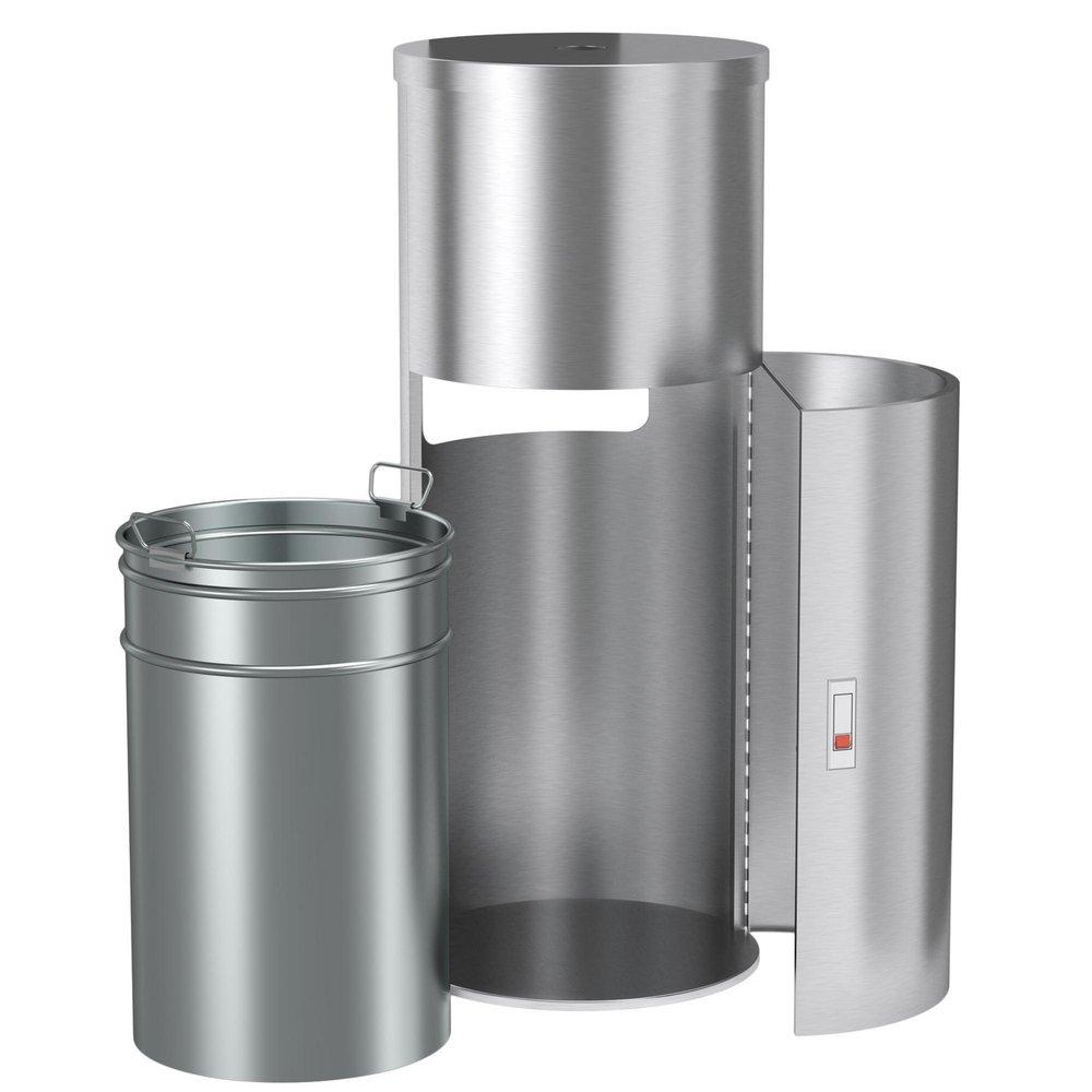9 gal Round Side-Entry Trash Can with Gym Wipe Dispenser in Stainless Steel 
