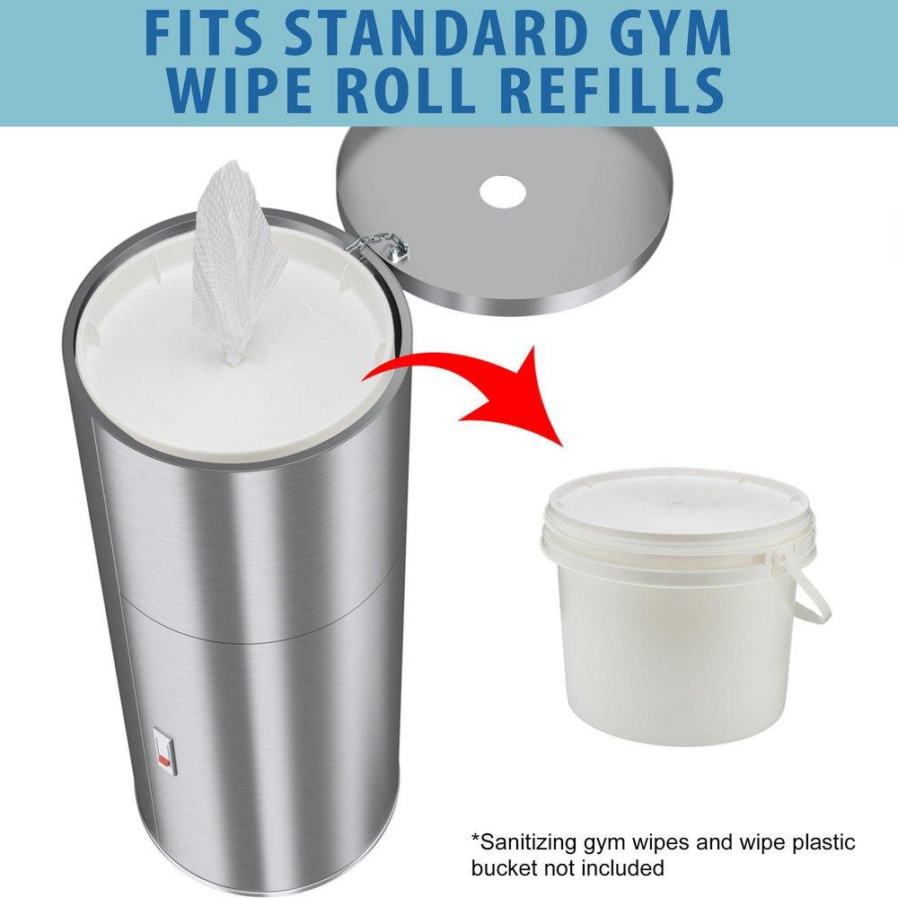9 gal Round Side-Entry Trash Can with Gym Wipe Dispenser in Stainless Steel 
