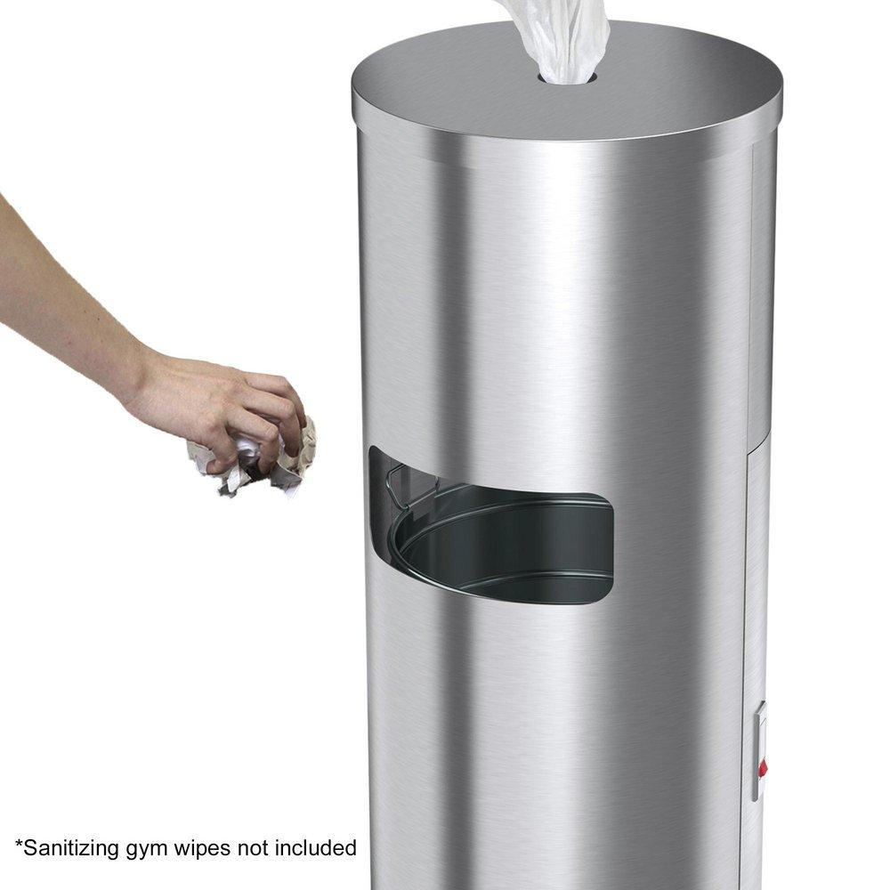 9 gal Round Side-Entry Trash Can with Gym Wipe Dispenser in Stainless Steel 