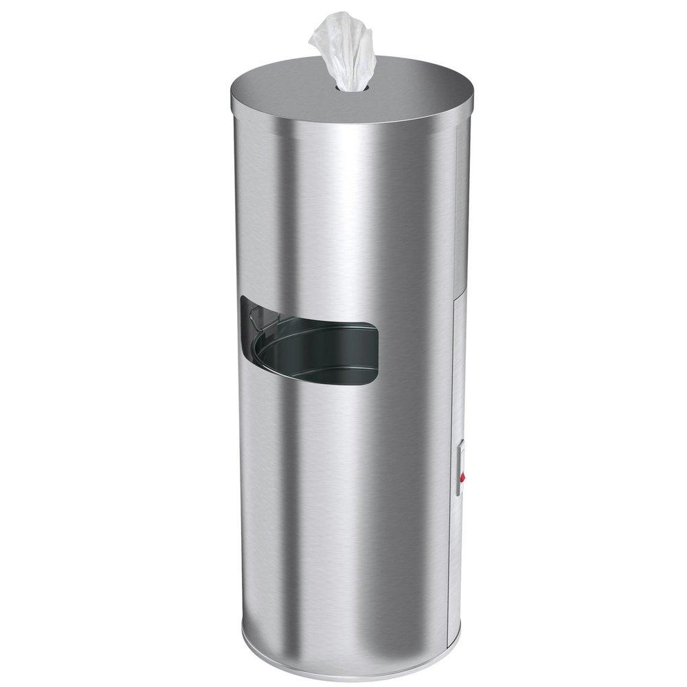 9 gal Round Side-Entry Trash Can with Gym Wipe Dispenser in Stainless Steel 