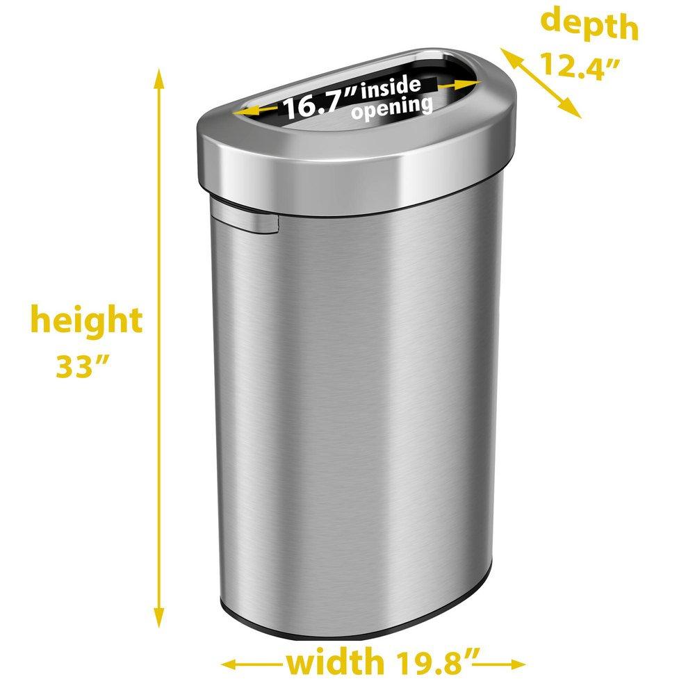 23 gal Semi-Round Open Top Trash Can in Stainless Steel 