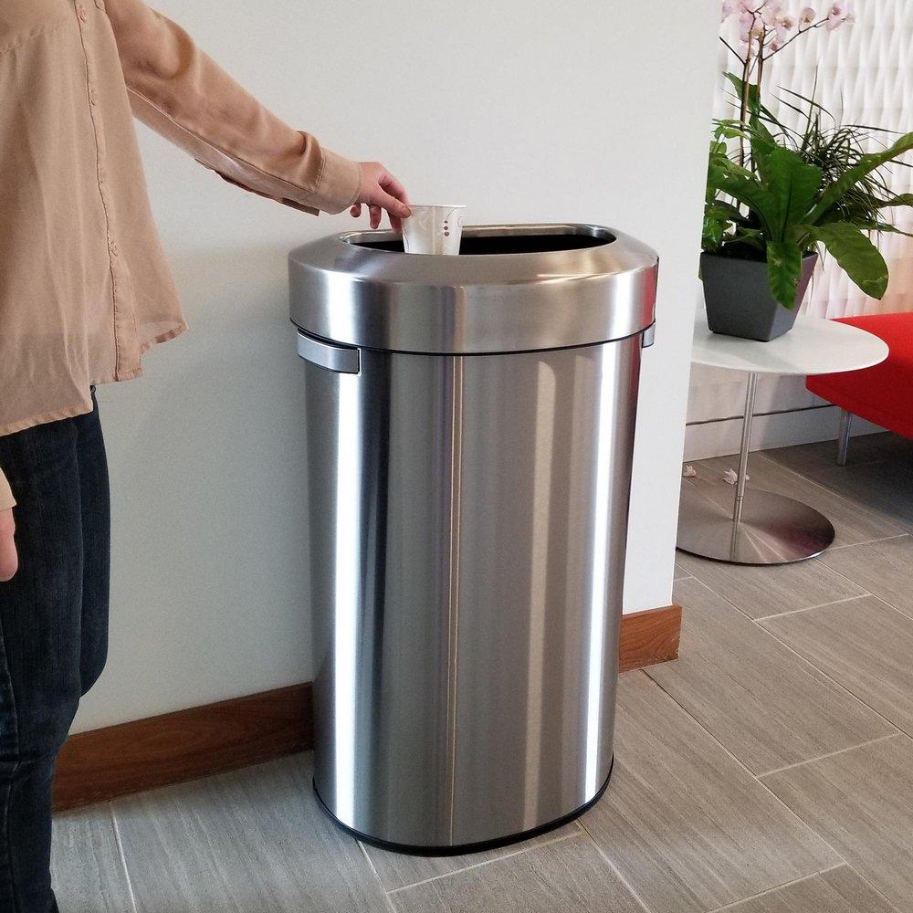 23 gal Semi-Round Open Top Trash Can in Stainless Steel 
