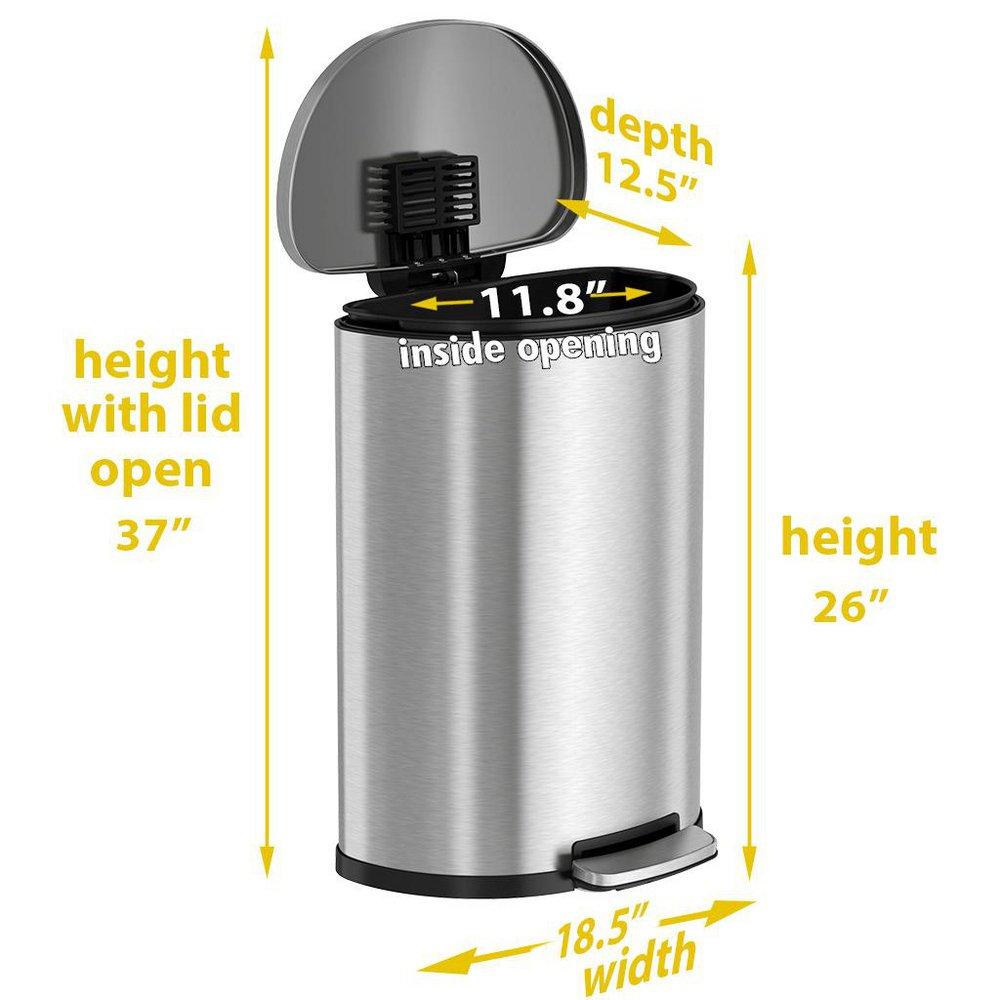 13.2 gal Semi-Round Step Trash Can with Odor Filter in Stainless Steel 