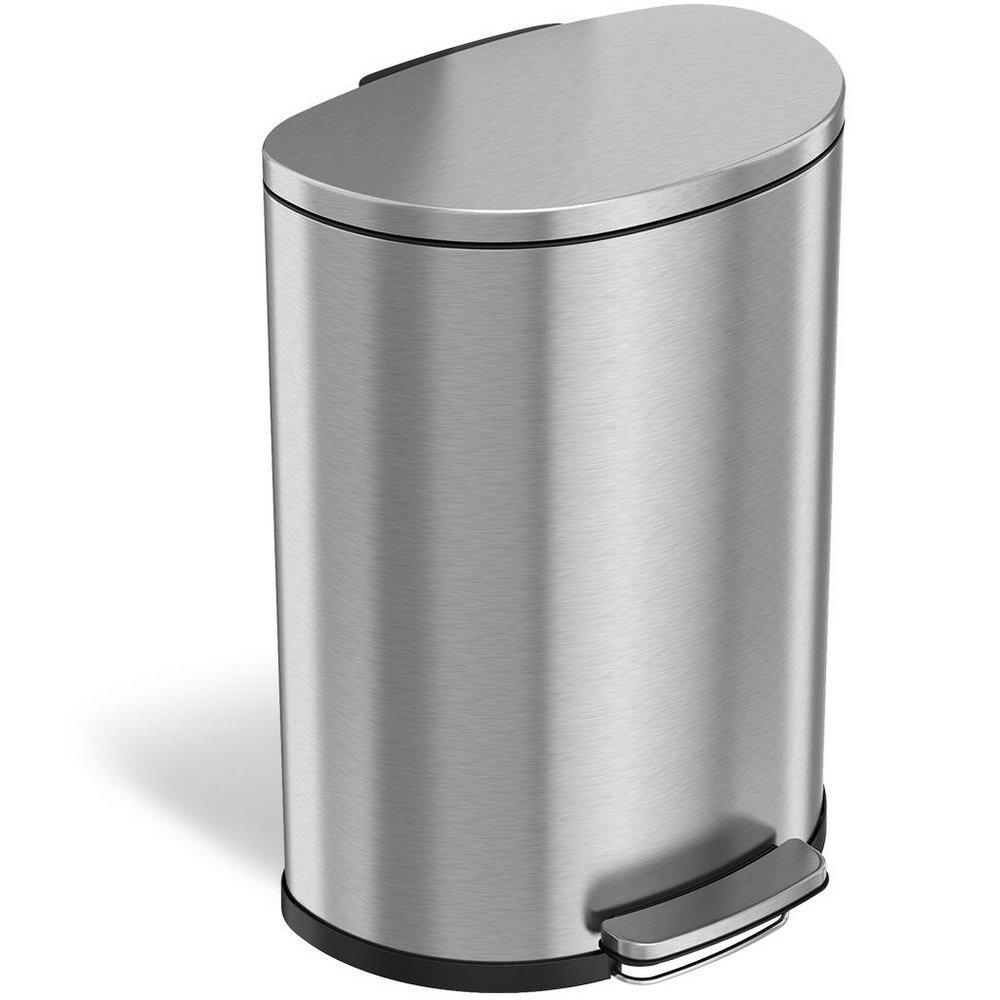 13.2 gal Semi-Round Step Trash Can with Odor Filter in Stainless Steel 