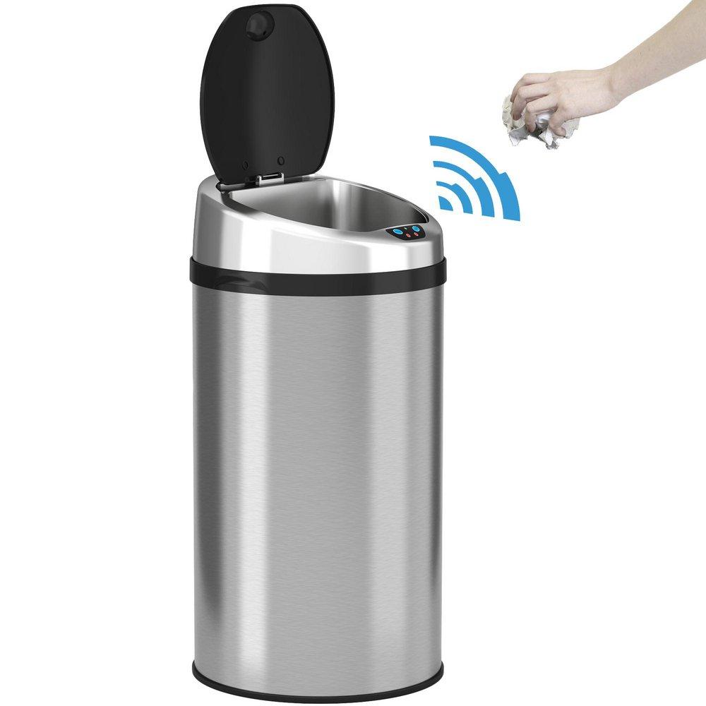 8 gal Round Sensor Trash Can with Odor Filter in Stainless Steel 