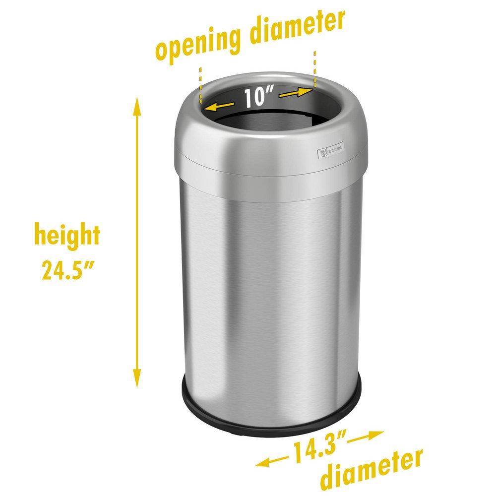 13 gal Round Open Top Trash Can with Dual Odor Filters in Stainless Steel 