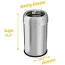 13 gal Round Open Top Trash Can with Dual Odor Filters in Stainless Steel 