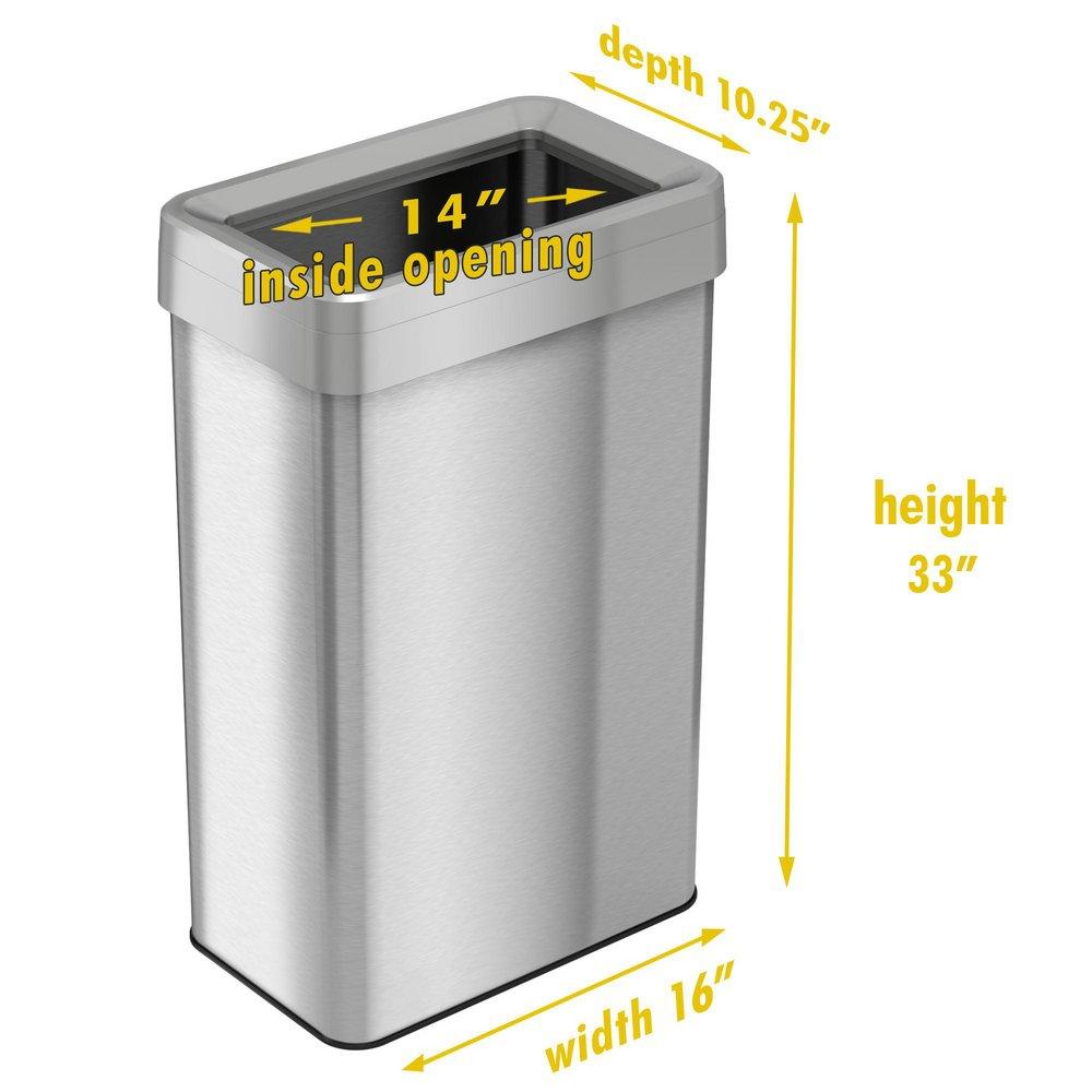 21 gal Rectangular Open Top Trash Can with Dual Odor Filters in Stainless Steel 