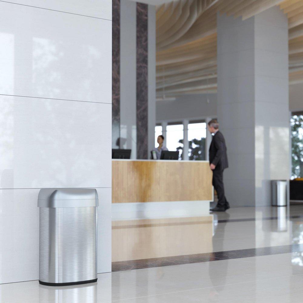 13 gal Elliptical Open Top Trash Can with Dual Odor Filters in Stainless Steel 