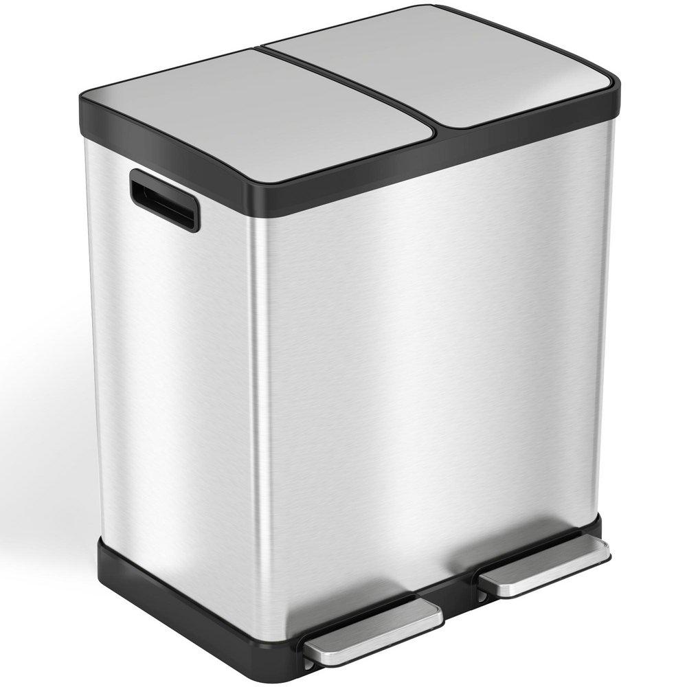 16 gal Combo Step Trash Can and Recycle Bin with Dual Odor Filters in Stainless Steel 